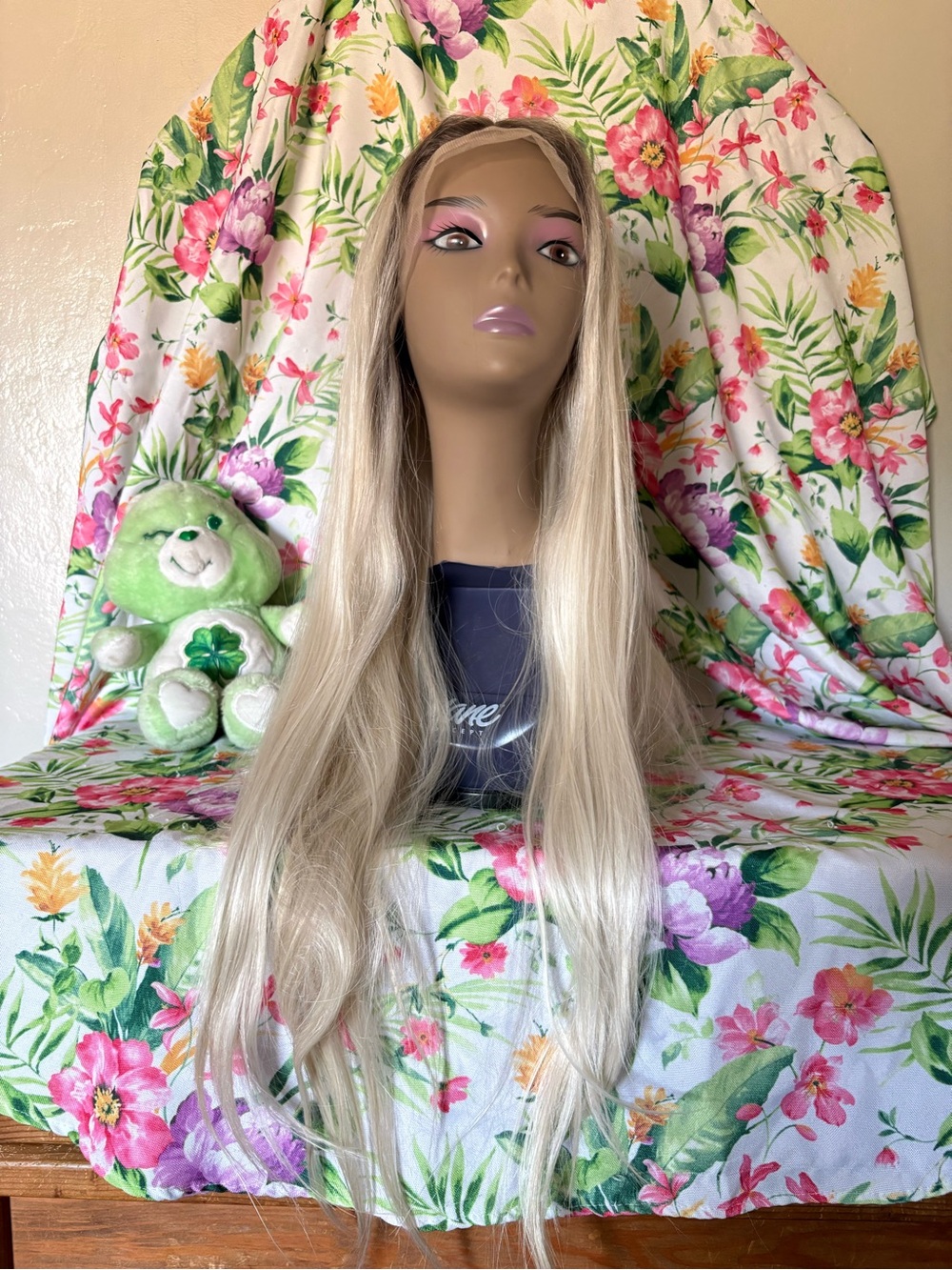 Long Straight Blonde Women's Wig - platinum blonde with ashy roots